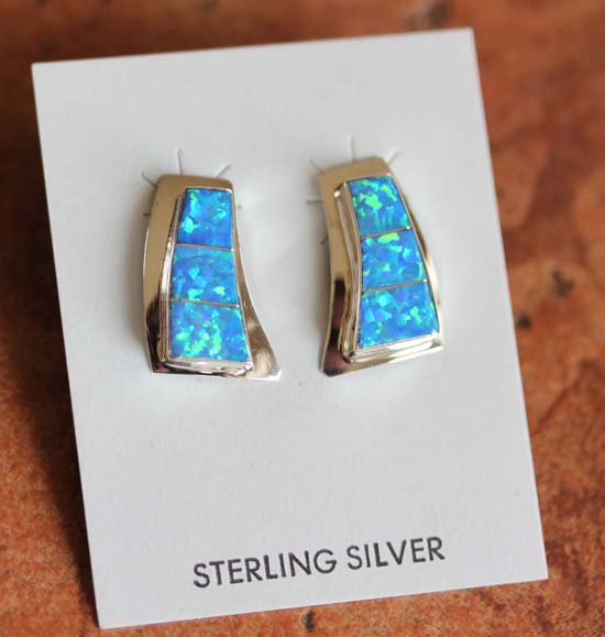 Zuni Sterling Silver Created Opal Earrings