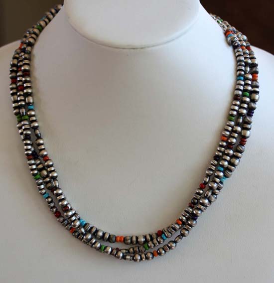 Navajo Silver Beaded Nugget Necklace