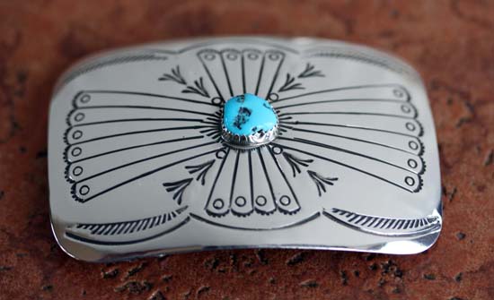 Navajo Silver Turquoise Belt Buckle