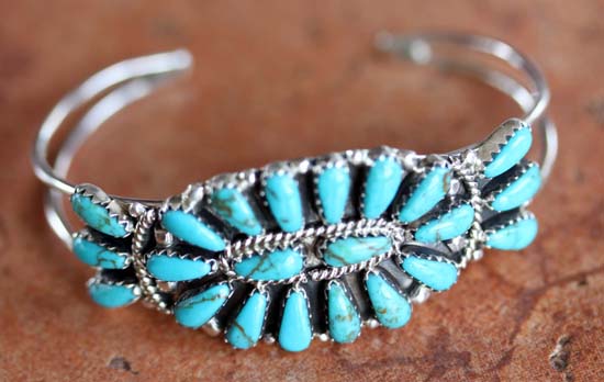 Navajo Silver Turquoise Cluster Bracelet