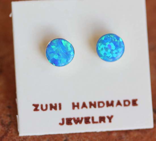 Zuni Silver Created Opal Earrings