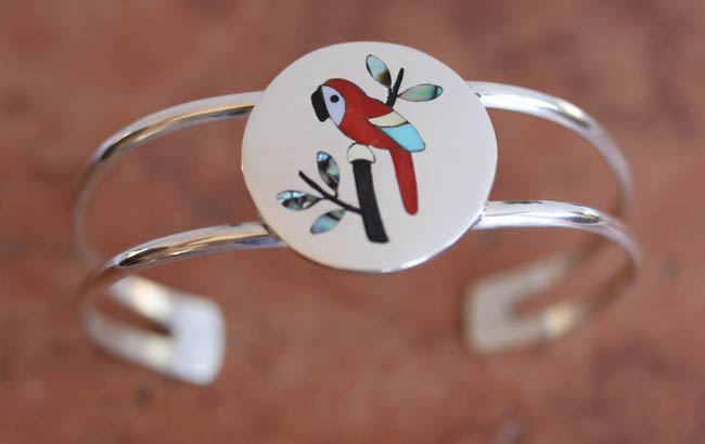 Zuni Sterling Multi_Stone Parrot Bracelet