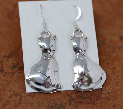 Navajo Silver Cat Earrings