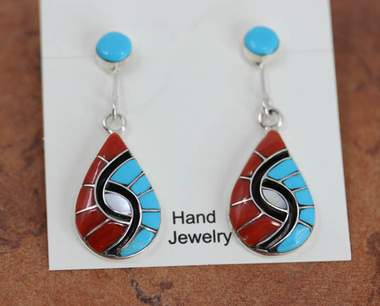 Zuni Silver Turquoise Coral Earrings