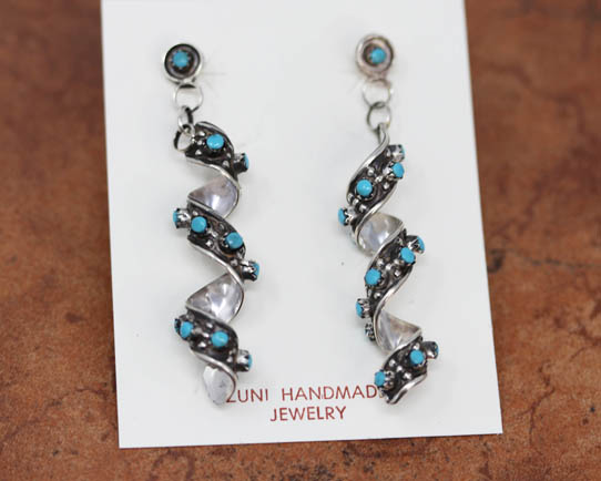 Zuni Sterling Turquoise Spiral Earrings