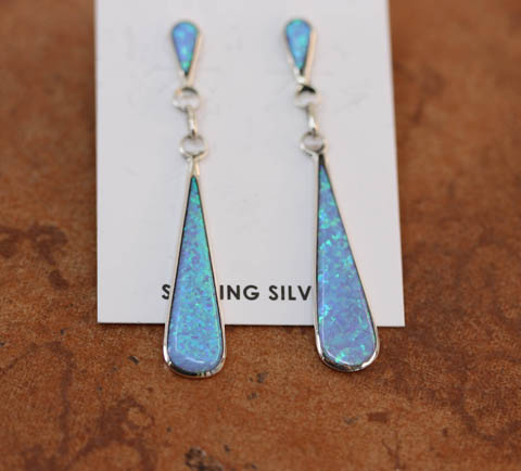 Zuni Silver Created Opal Earrings