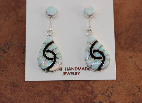 Zuni Silver Created Opal Earrings