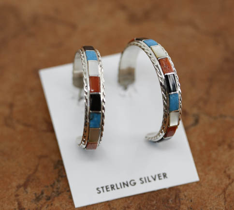 Zuni Silver Multi_Stone Earrings