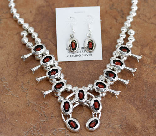 Navajo Squash Blossom Necklace and Earring Set