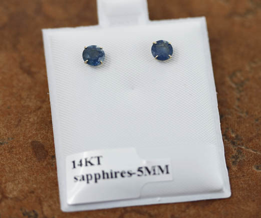 14K Gold Sapphires Post Earrings