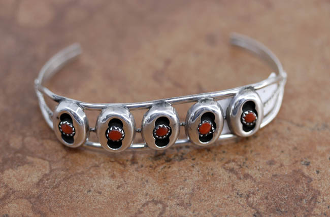 Navajo Silver Coral Bracelet