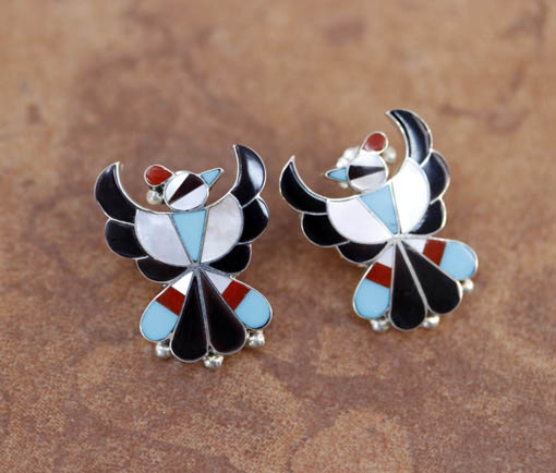 Zuni Silver Multi_Stone Thunderbird Earrings