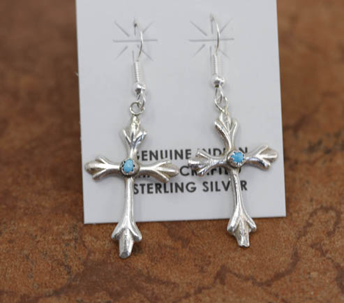 Navajo Sterling Silver Turquoise Cross Earrings