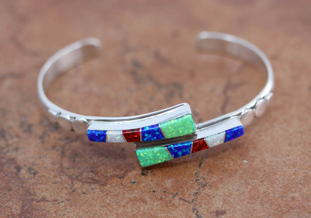 Navajo Silver Created Opal Bracelet