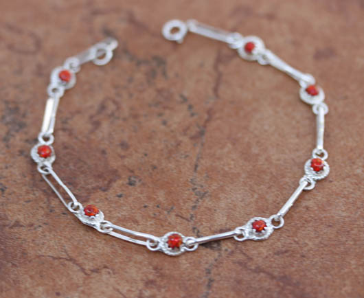 Navajo Silver Coral Link Bracelet