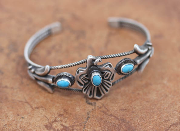 Navajo Silver Turquoise Eagle Bracelet