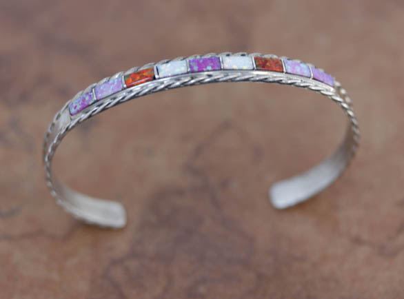 Zuni Silver Created Opal Bracelet