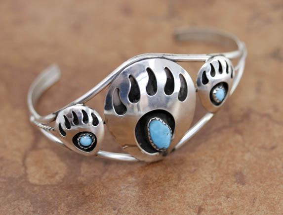 Navajo Sterling Silver Turquoise Bear Paw Bracelet