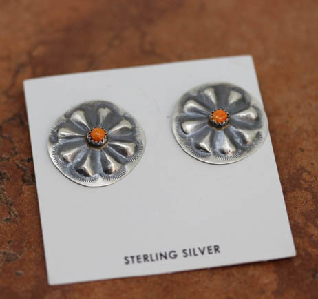 Navajo Silver Spiny Oyster Concho Earrings