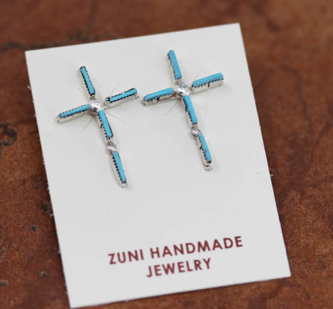 Zuni Silver Turquoise Cross Earrings