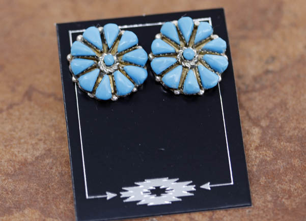 Navajo Sterling Turquoise Cluster Earrings