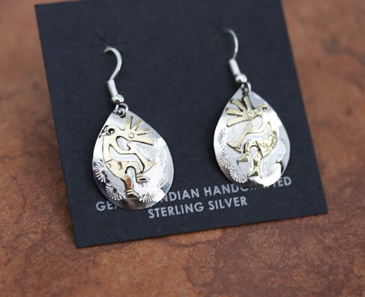 Navajo Silver Gold Overlay Kokopelli Earrings