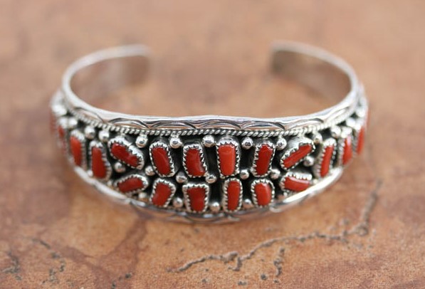 Navajo Sterling Silver Coral Bracelet