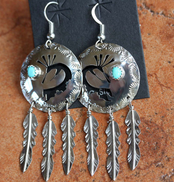 Navajo Silver Turquoise Kokopelli Earrings