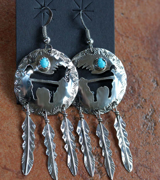 Navajo Silver Turquoise Horse Earrings