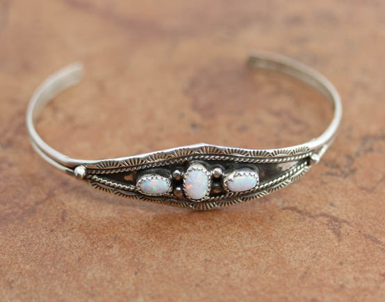 Navajo Silver Created Opal Bracelet