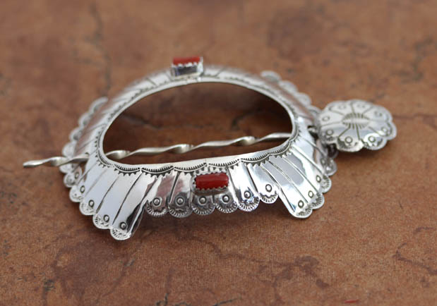 Navajo Silver Coral Turtle Barrette