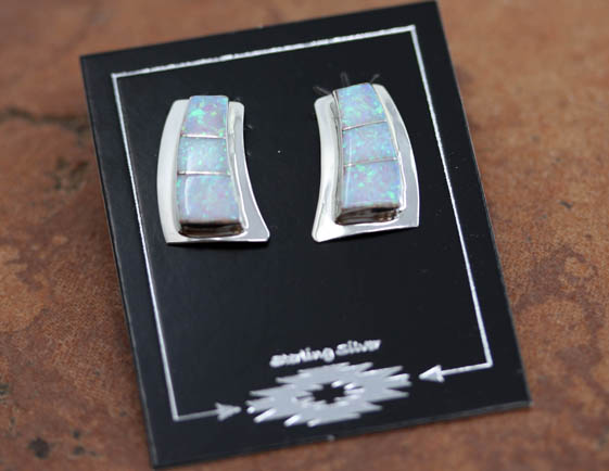 Zuni Sterling Silver Created Opal Earrings