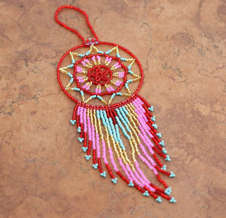 Navajo Leather Beaded Dreamcatcher