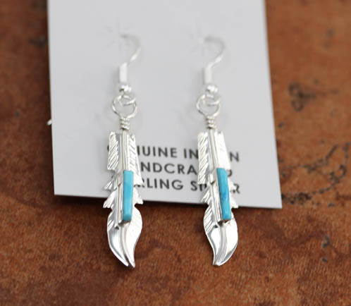 Navajo Silver Turquoise Feather Earrings