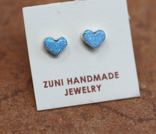 Zuni Silver Created Opal Heart Earrings