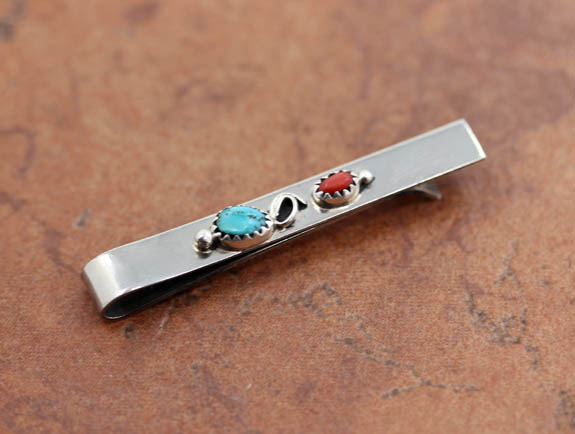 Navajo Silver Turquoise Coral Money Clip