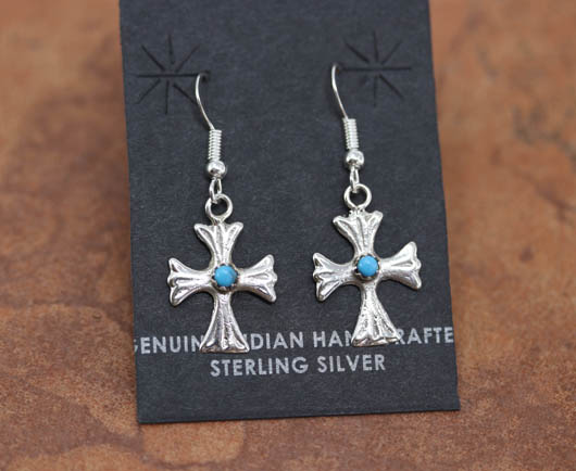 Navajo Sterling Silver Turquoise Cross Earrings