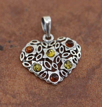 Sterling Silver Baltic Amber Heart Pendant