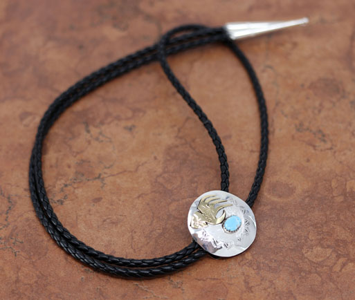 Navajo Silver Turquoise Bear Paw Bolo Tie