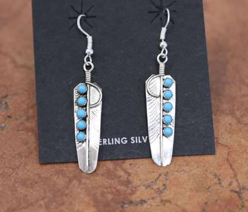 Navajo Silver Turquoise Feather Earrings