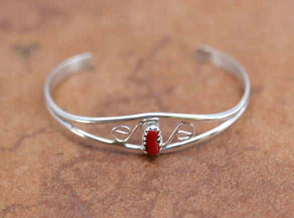 Navajo Sterling Coral Children's Bracelet