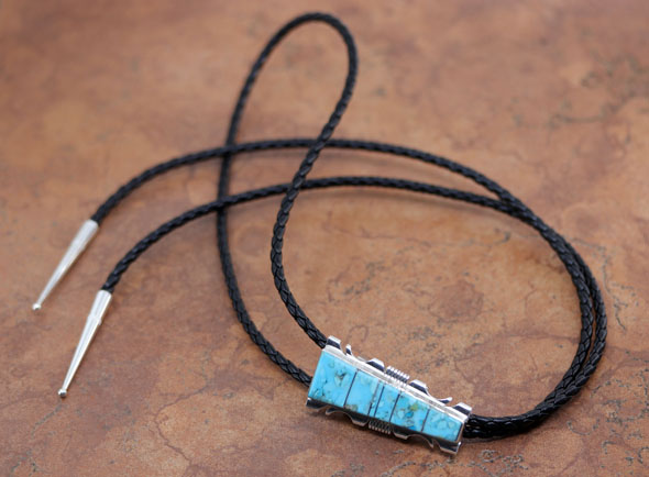 Navajo Silver Turquoise Bolo Tie