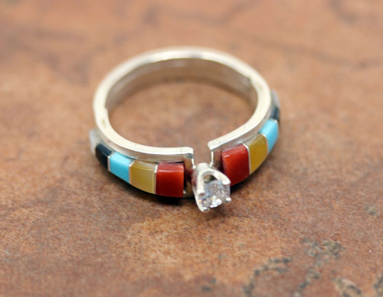 Zuni Silver Multi_Stone Ring Size 8