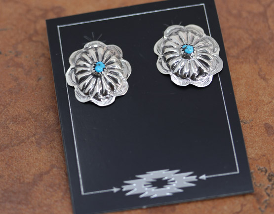 Navajo Silver Turquoise Concho Earrings