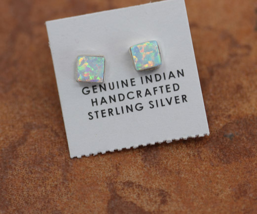 Zuni Silver Created Opal Earrings