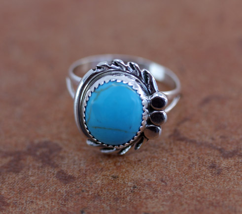 Navajo Silver Turquoise Ring Size 6 1/2