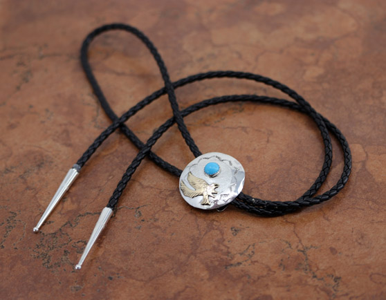 Navajo Silver Turquoise Eagle Bolo Tie