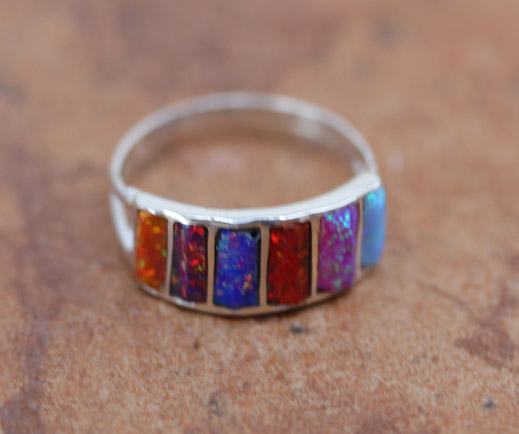 Zuni Silver Created Opal Ring Size 5 1/2