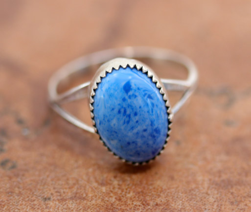 Navajo Silver Denim Lapis Ring Size 8 1/2