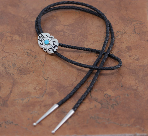 Navajo Silver Turquoise Bolo Tie